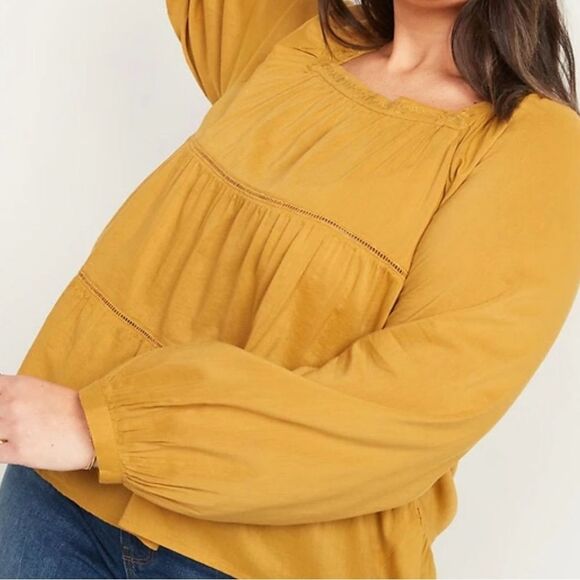 NWT Old Navy Square-Neck Tiered Swing Top Size Large Boho Blouse Mustard Yellow - Picture 5 of 12